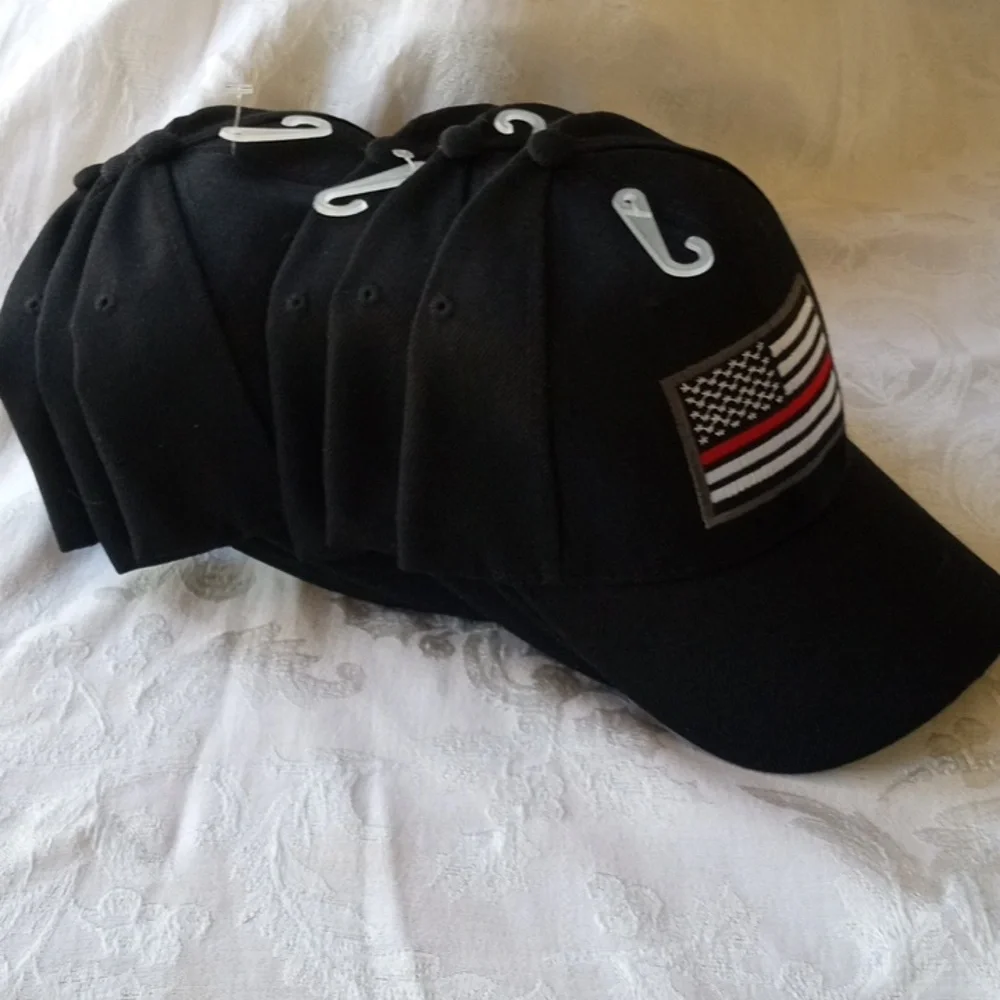 Bundle 6 FireMan USA Red Line Flag Black Baseball Cap Fire Man New